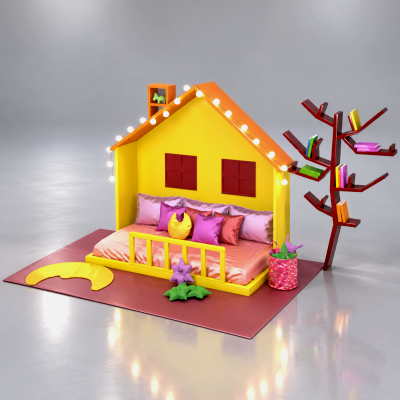 Kids House Bed Colorful Pillows and Decorative Accessories by AQ3D