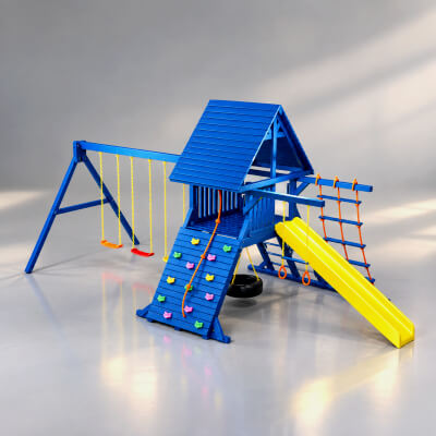 Kids Outdoor Playground Set Slide Swings with Climbing Wall
