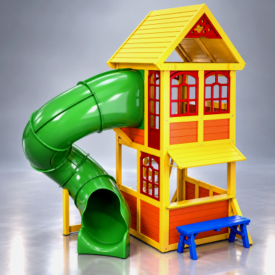 Kids Wooden Playhouse with Spiral Slide and Bench AQ3D by AQ3D