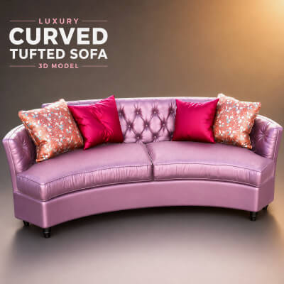 Luxury Curved Tufted Sofa 3D Model AQ3D