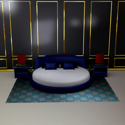 Luxury Round Bed Bedroom Set 3D Model with Wall Panel Carpet by AQ3D