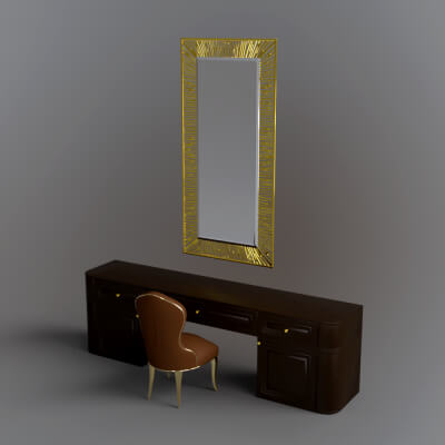 Modern Dressing Table Set with Mirror &amp Chair 3D Model by AQ3D