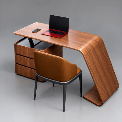 Modern Executive Office Desk with Chair &amp Laptop AQ3D