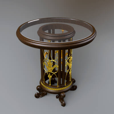 Modern Glass Top Table With Wooden Base AQ3D