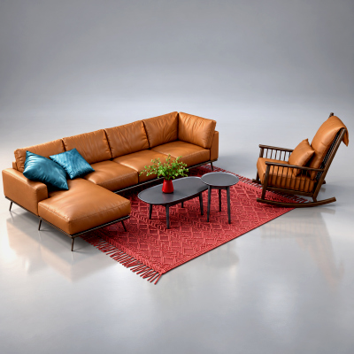 Modern L Shaped Sofa Set With Rocking Chair and Rug AQ3D by AQ3D