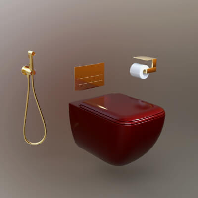 Modern Wall Hung Toilet Set with HandShower Flush Plate AQ3D by AQ3D
