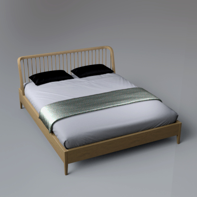 Modern Wooden Bed with Black Bedding AQ3D by AQ3D