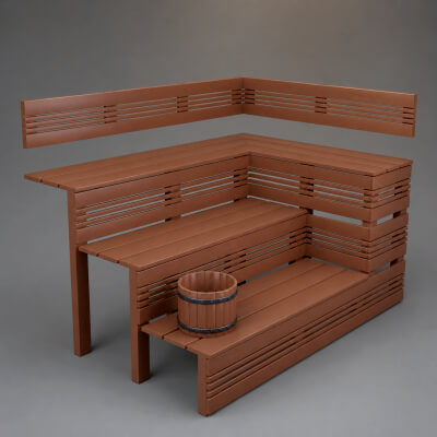 Modern Wooden Sauna Bench 3D Model AQ3D
