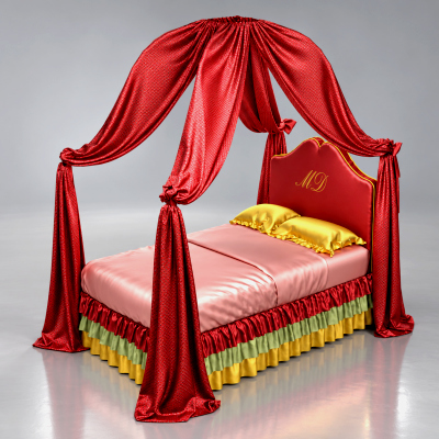 Royal Red Canopy Bed With Silk Drapes by AQ3D