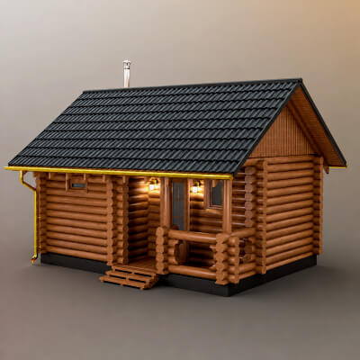 Rustic Wooden Log Cabin House 3D Model AQ3D