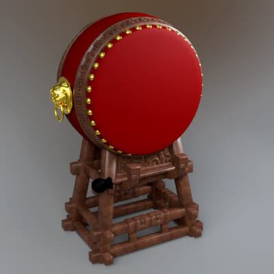 Traditional Japanese Taiko Drum with Wooden Stand 3D Model by AQ3D