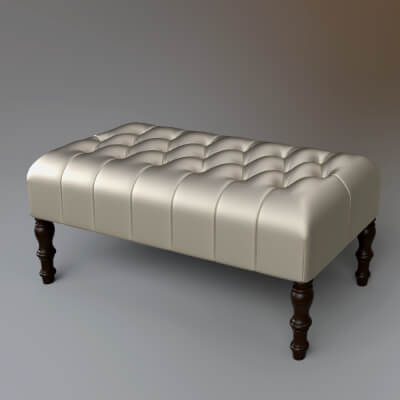 Tufted Upholstered Ottoman Bench with Turned Wooden Legs