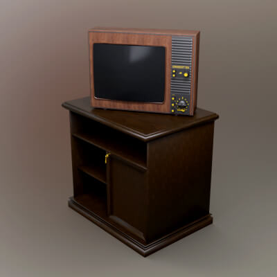 Vintage Wooden TV Cabinet 3D Model AQ3D