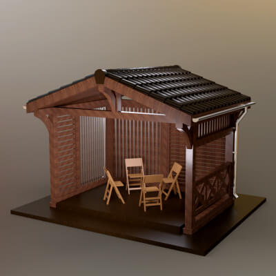 Wooden Gazebo Pergola 3D Model AQ3D by AQ3D