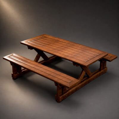 Wooden Picnic Table With Attached Benches 3D Model AQ3D by AQ3D