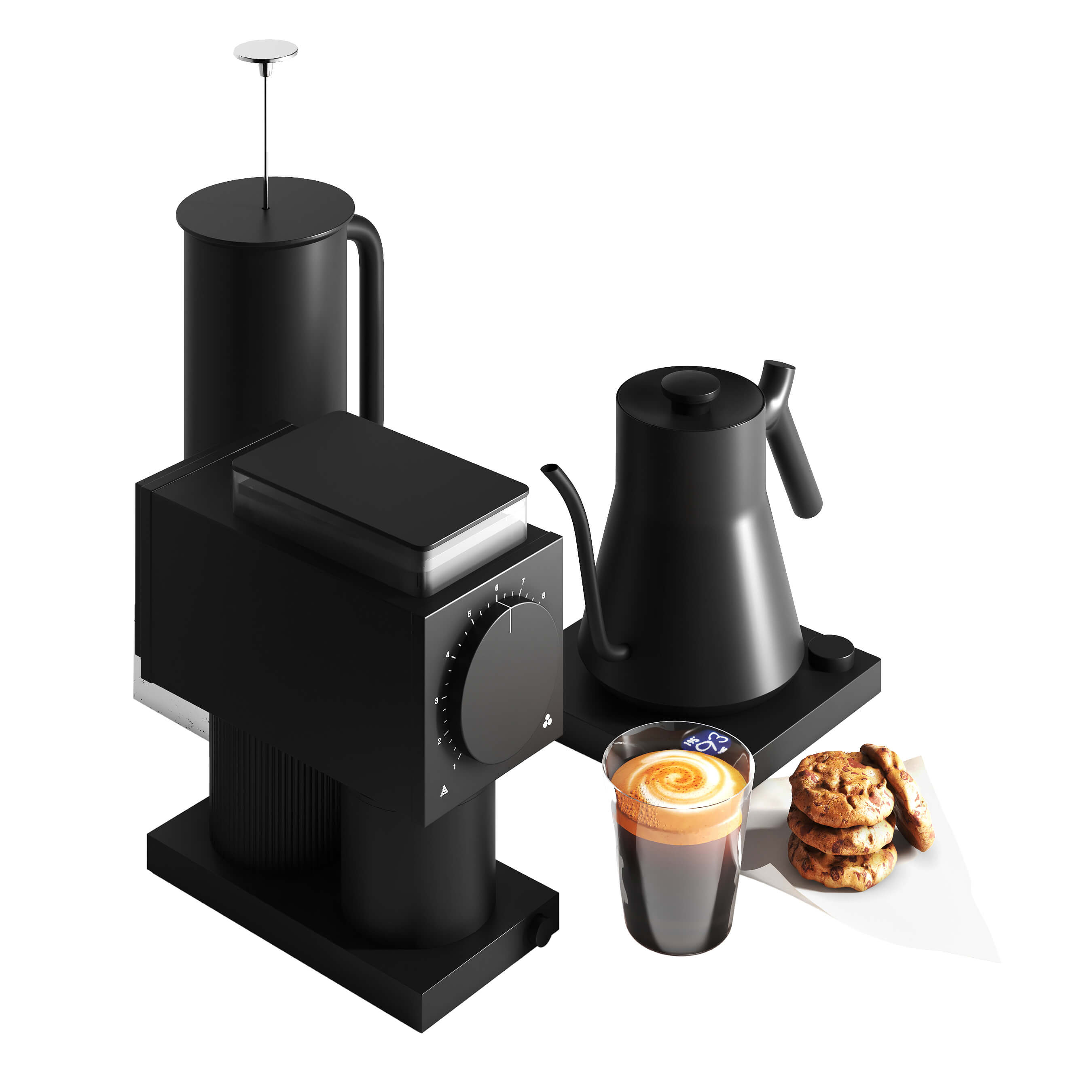 Fellow Ode Set Kettle + Coffee Grinder + French Press 3D Model by