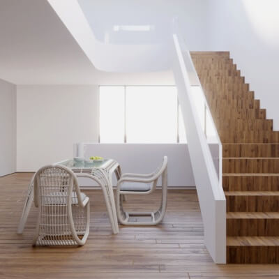 Modern Minimalist Interior Design With Wooden Staircase - 3D Model by ...