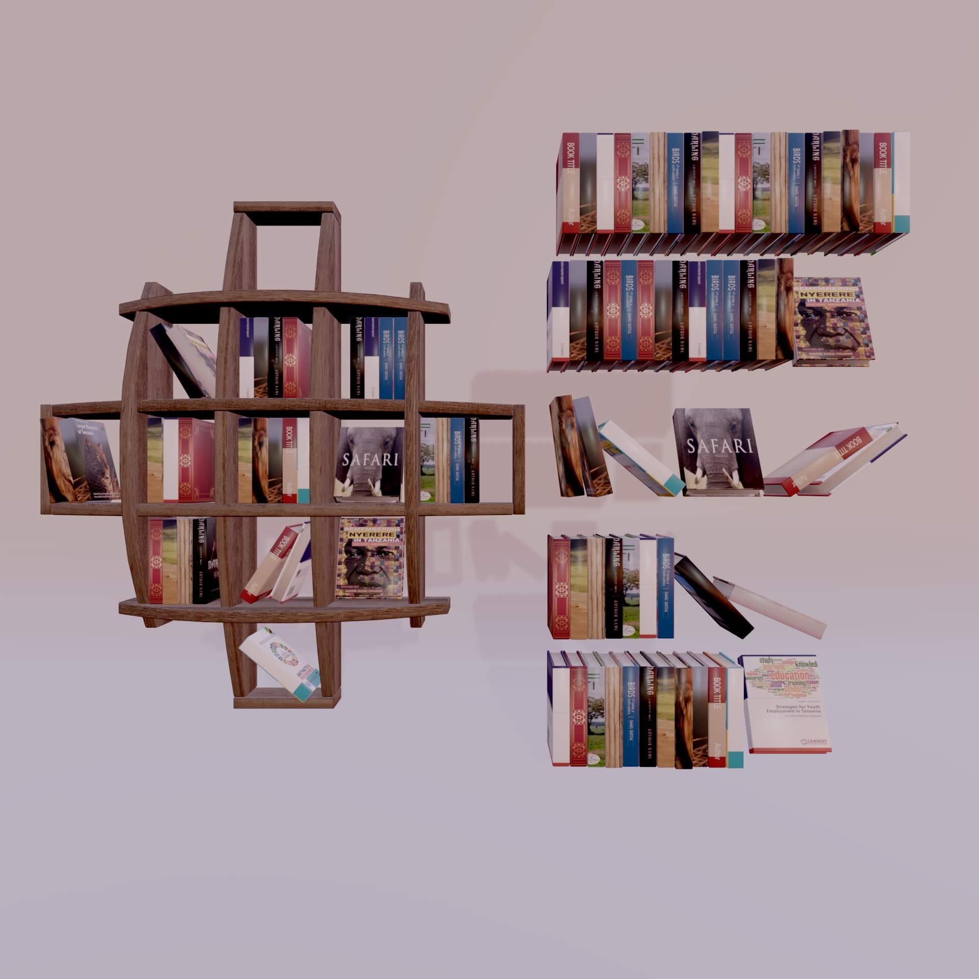 Bookshelf and Random Books Free 3D Model