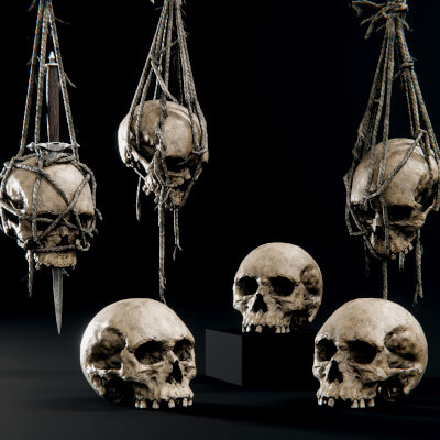 Skull and Hanging Skulls on Ropes