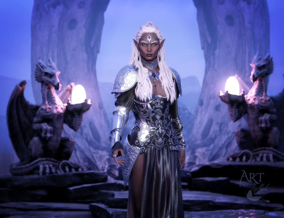 Dark Elven Queen 3D Render, Digital Art by ArtbyMel