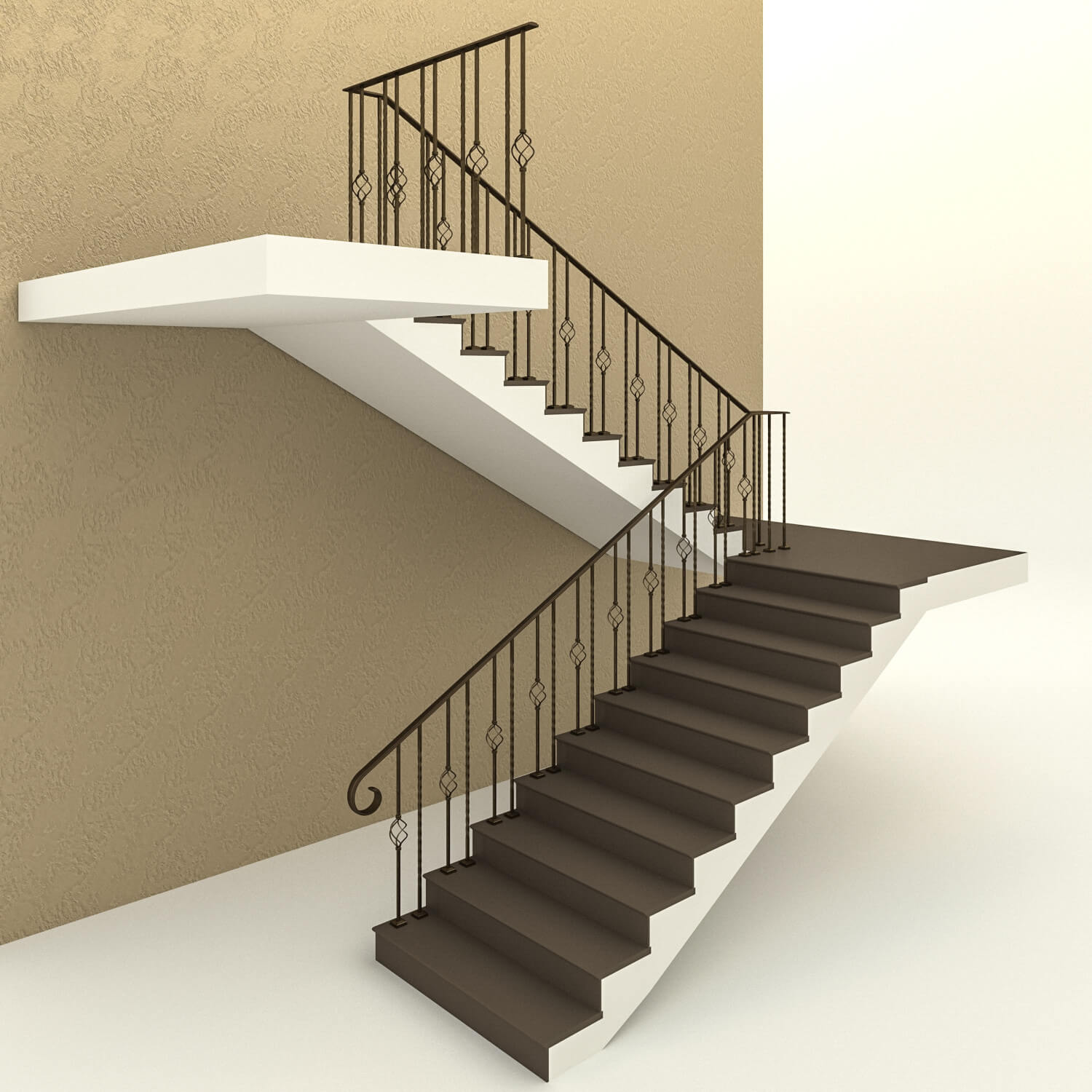 Stairs Old Twoflights 3D Model by Artdeco 3d