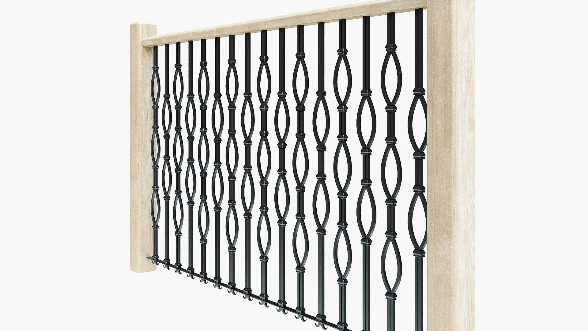 Wrought Iron Railing Fence With Wooden Posts - 3D Model by Artdeco 3d