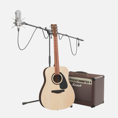 Acoustic Guitar and Combo Marshall studio microphone on stan