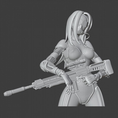 Female Robot with M16-Inspired Machine Gun