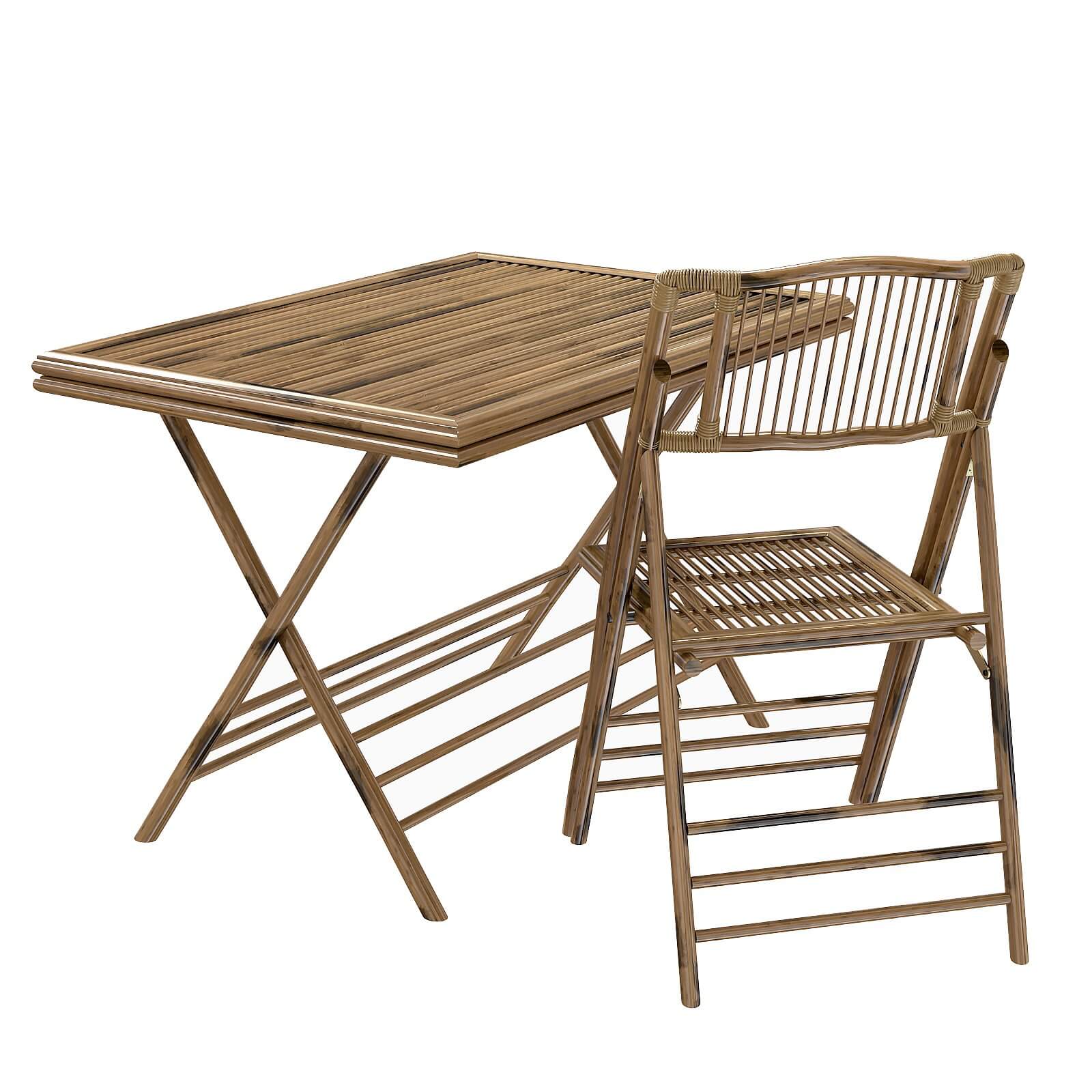 Bamboo Folding Chair and Table 3D Model by artpolka