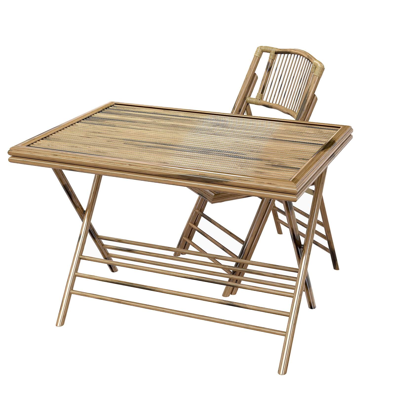 Bamboo Folding Chair and Table 3D Model by artpolka