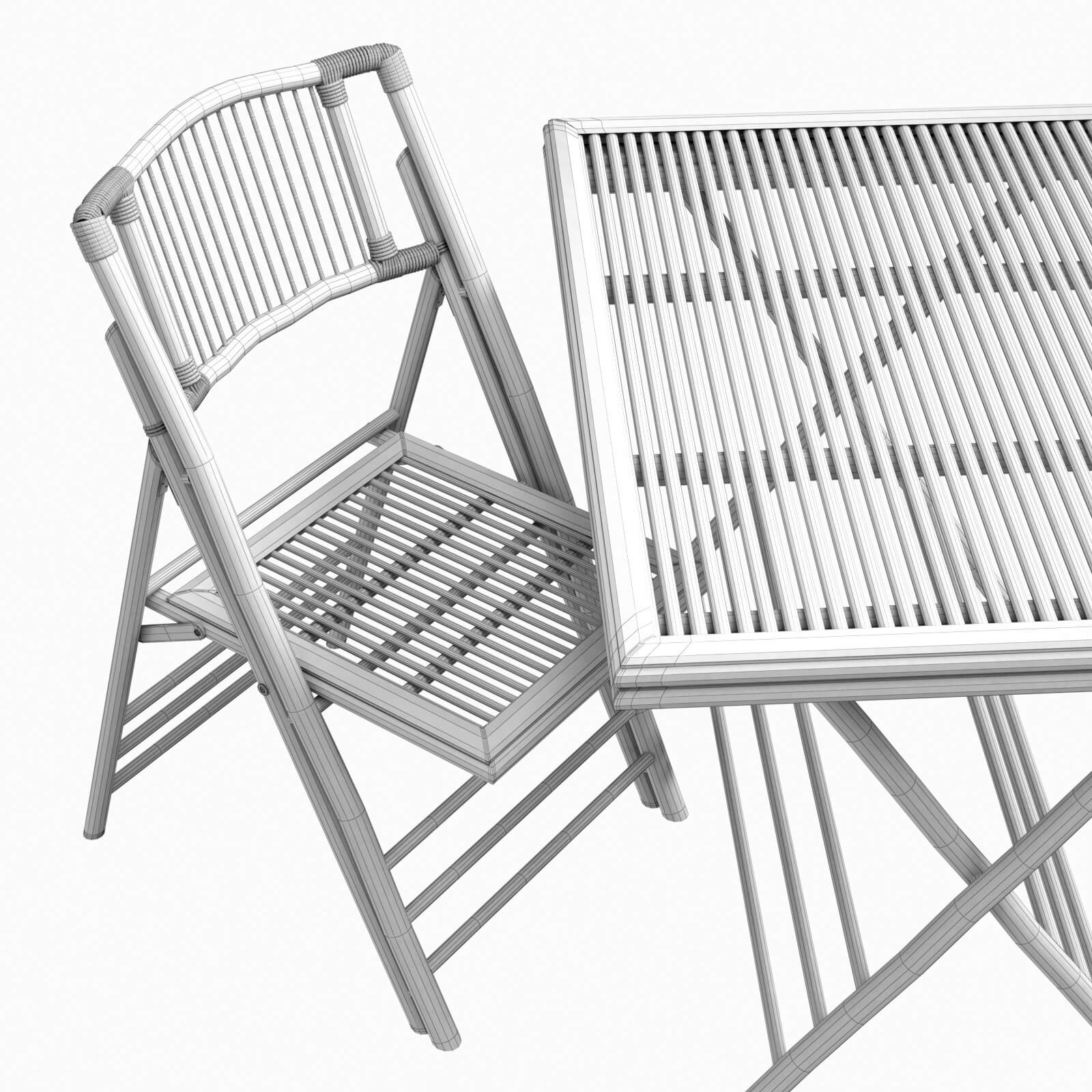 Bamboo Folding Chair and Table 3D Model by artpolka