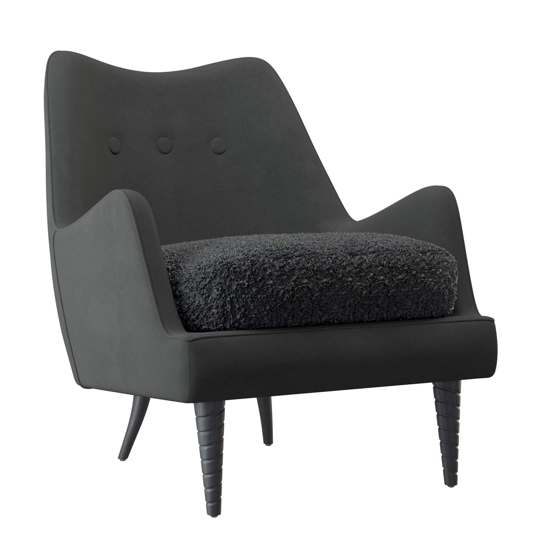 Jed Black Shearling Chair 3D Model by artpolka