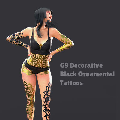 12 G9 Decorative Black Ornamental Tattoos and Metal Flakes