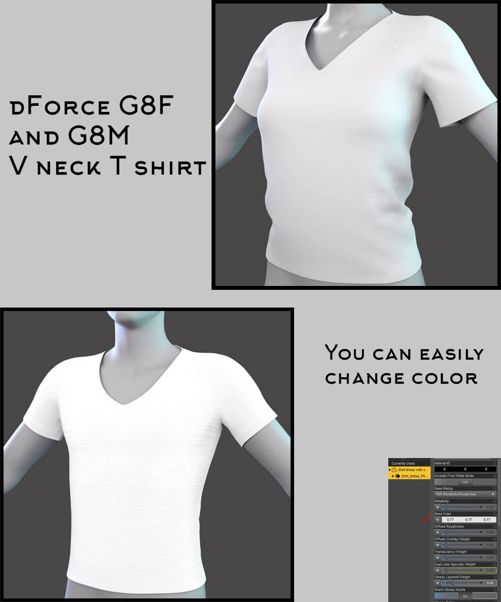 dForce G8F and G8M V Neck Shirt - Daz Content by artshock