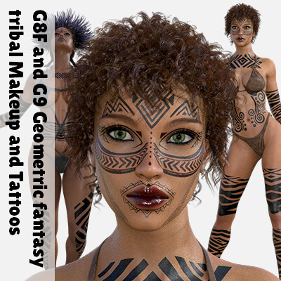 G8F G9 Geometric Fantasy Tribal Makeup and Tattoos