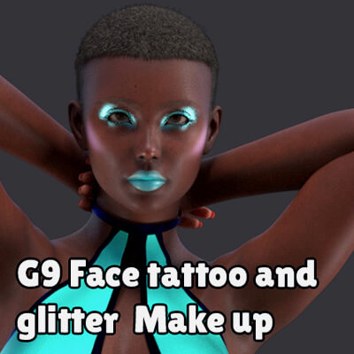 G9 Face Tattoo and Glitter Makeup