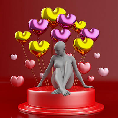 Pedestal With Gold and Pink Heart Balloons