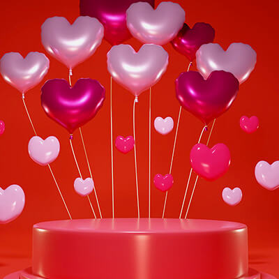 Pedestal With Red and Pink Heart Balloons
