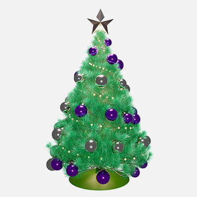 Pine Tree With Violet and Silver Balls