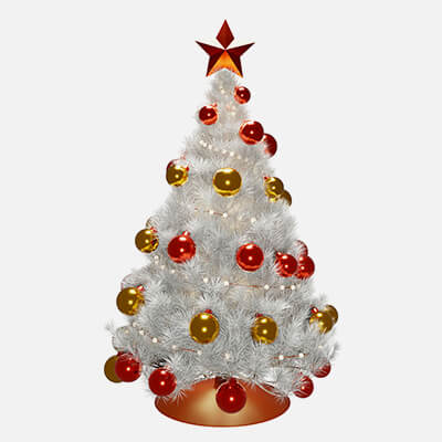 White Pine Tree With Red and Gold Balls