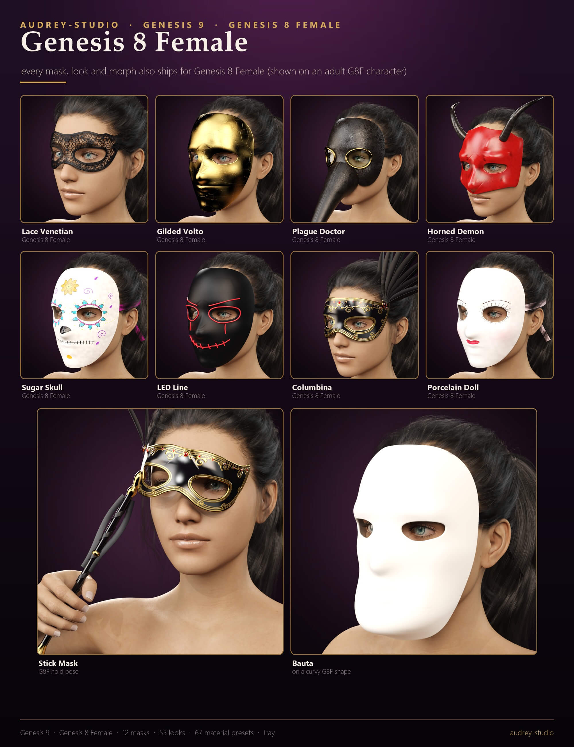 Masquerade and Horror Mask Pack for G9 G8F G8M - Daz Content by