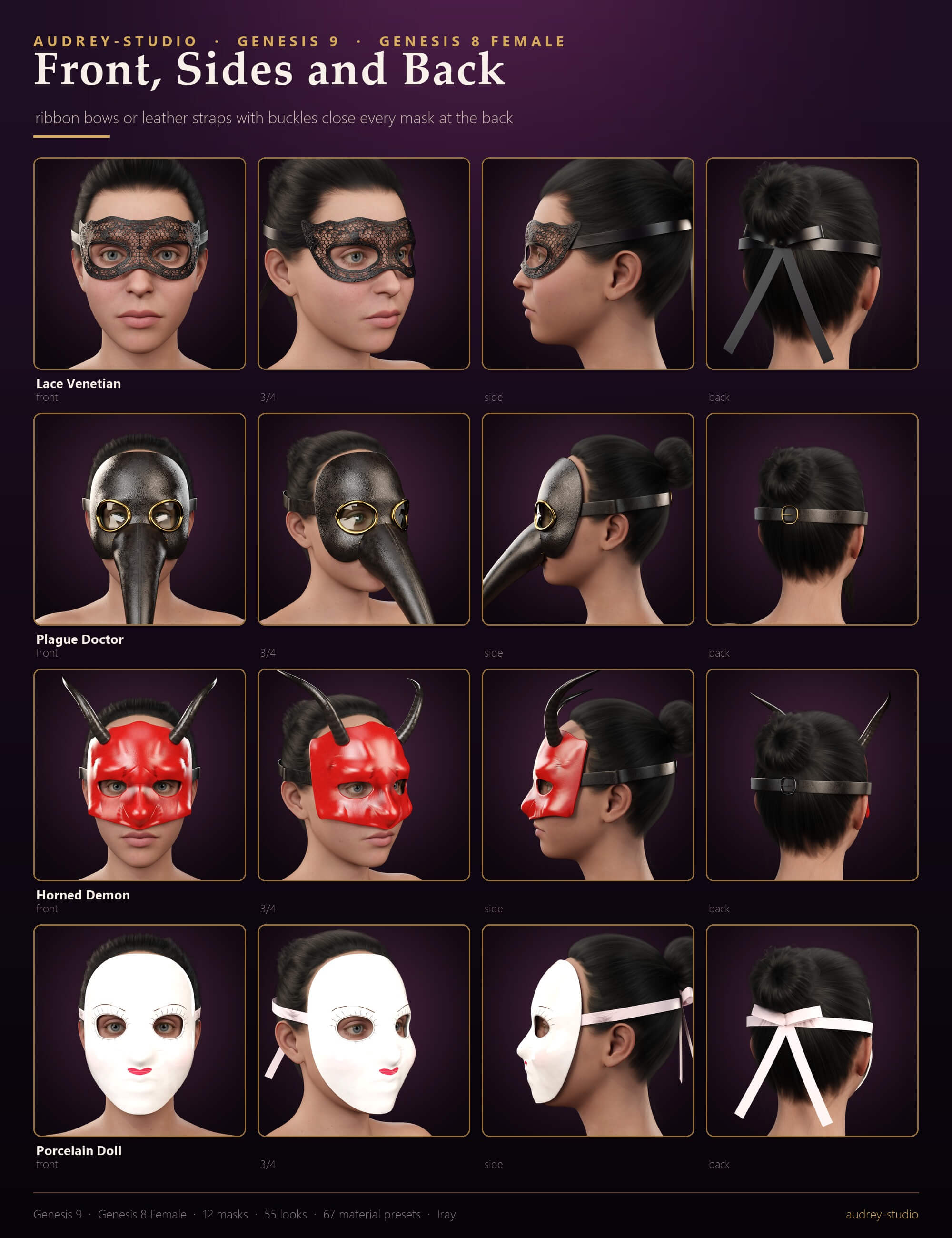 Masquerade and Horror Mask Pack for G9 G8F G8M - Daz Content by