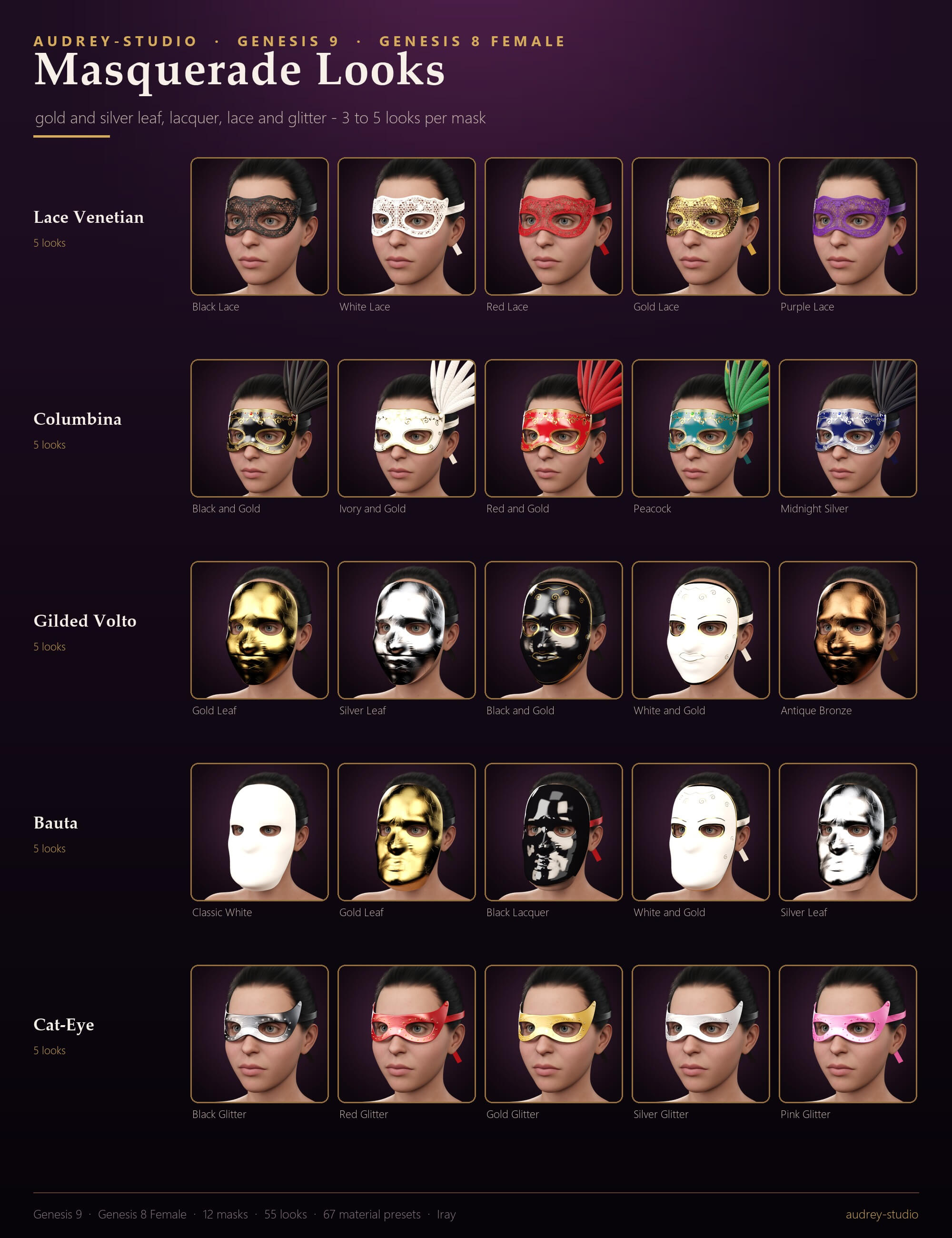 Masquerade and Horror Mask Pack for G9 G8F G8M - Daz Content by