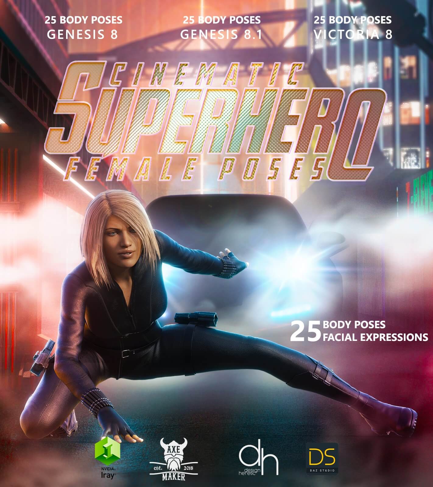 Cinematic Superhero Female Poses Daz Content by Axe Maker
