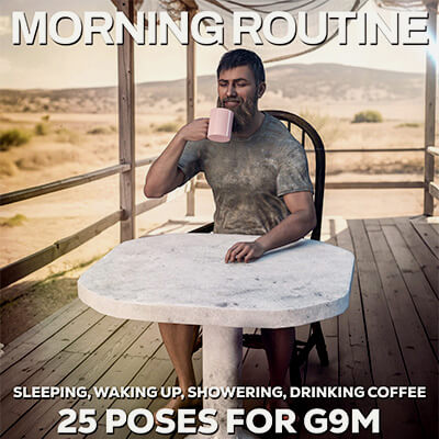 Morning Routine Poses for Genesis 9 Figures by Axe Maker