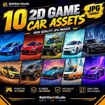 10 Premium 2D Game Car Assets &ndash High-Quality JPG Vehic