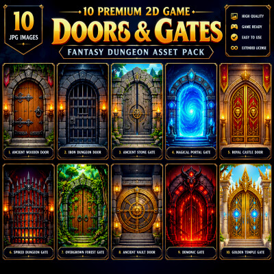 10 Premium 2D Game Doors & Gates &ndash Fantasy Dungeon