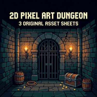 2D Pixel Art Dungeon Environment &ndash 3 Asset Sheets
