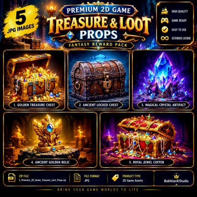 5 Premium 2D Game Treasure & Loot Props &ndash Fantasy