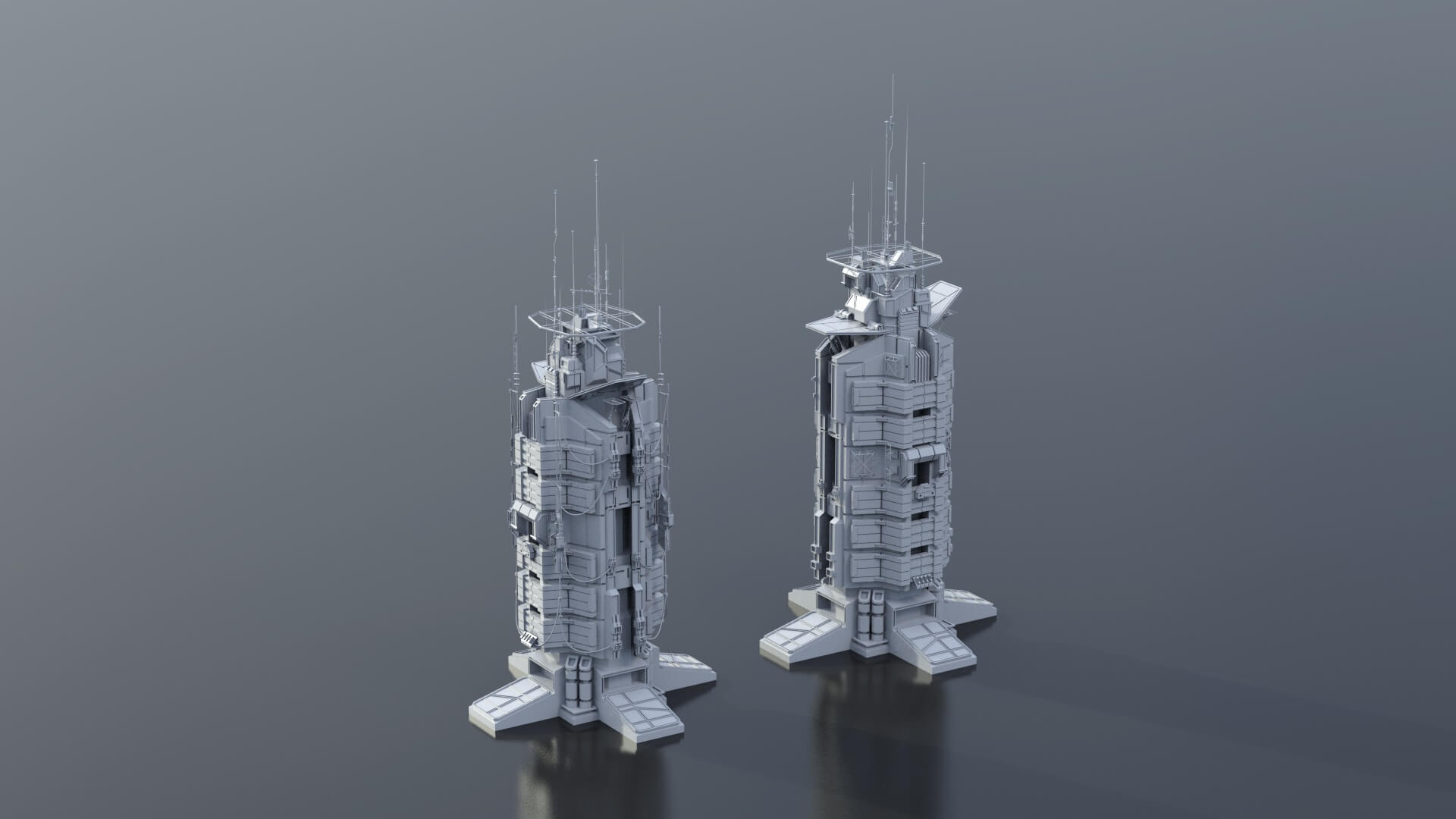 115 Sci-Fi Kitbash Parts and 7 Unique Sci-Fi Buildings 3D Model by Bearg